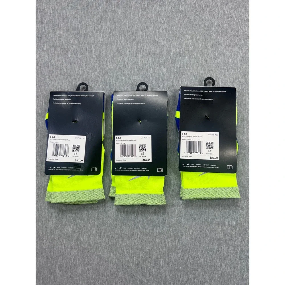 3pk Nike Spark Running Ankle Socks Volt Yellow blue Dri-FIT‎ Mens 8-9.5 W 9.5-11